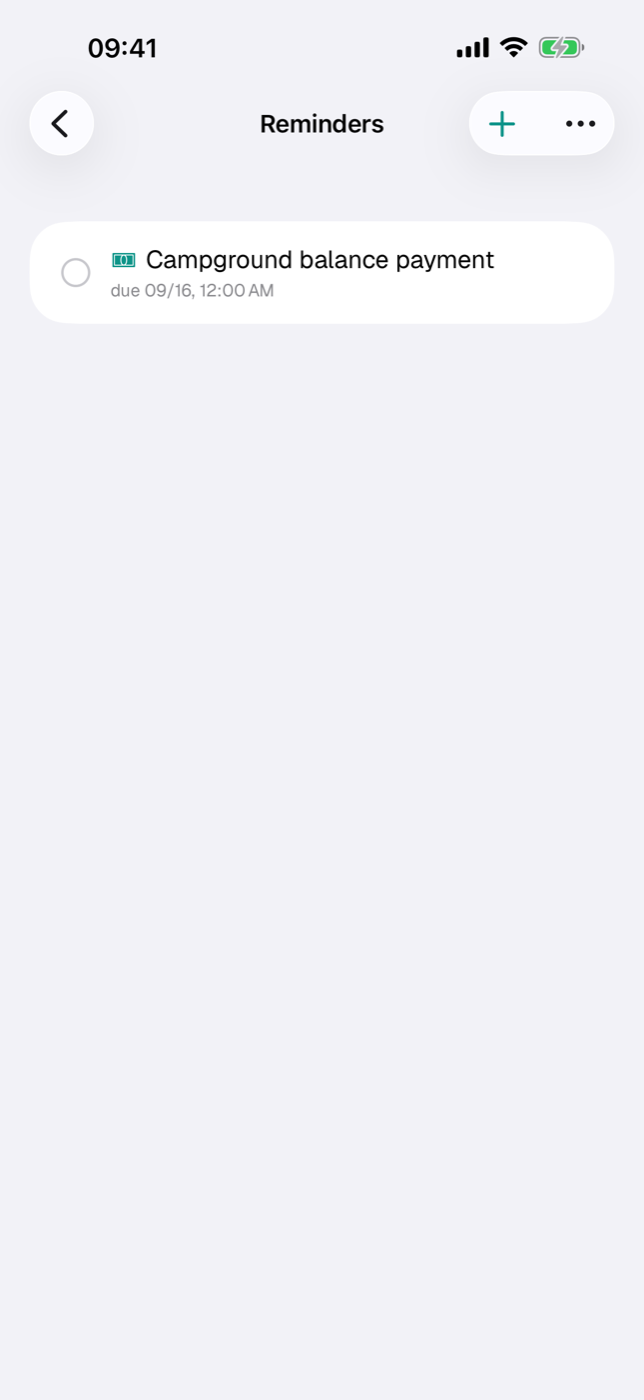 Reminder list with one overdue and two open reminders