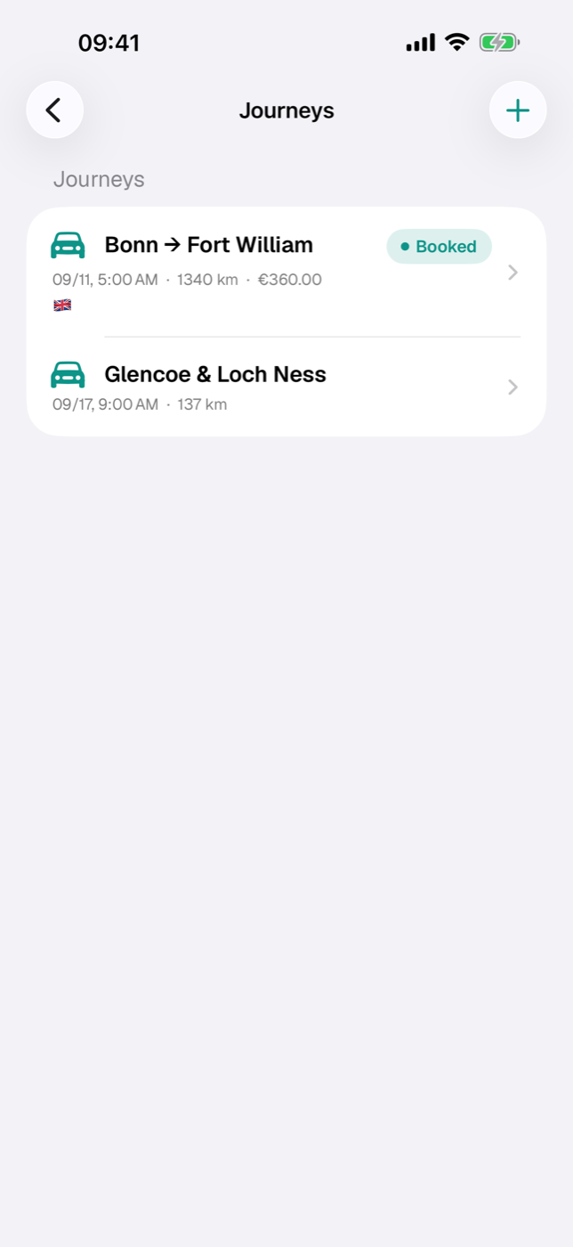Journeys list with journeys and the “No date yet” section
