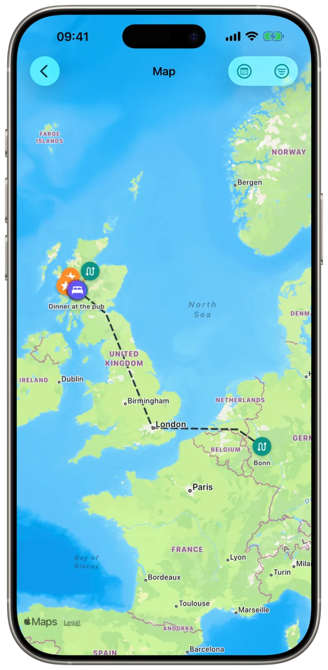 Trip map in Etappe