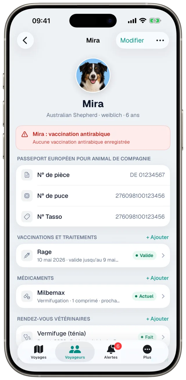 Profil d’un animal dans Etappe