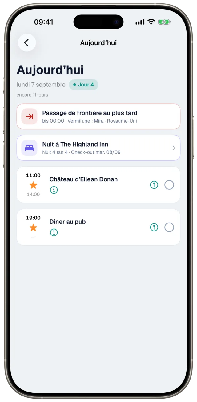 Déroulé de la journée Aujourd’hui dans Etappe