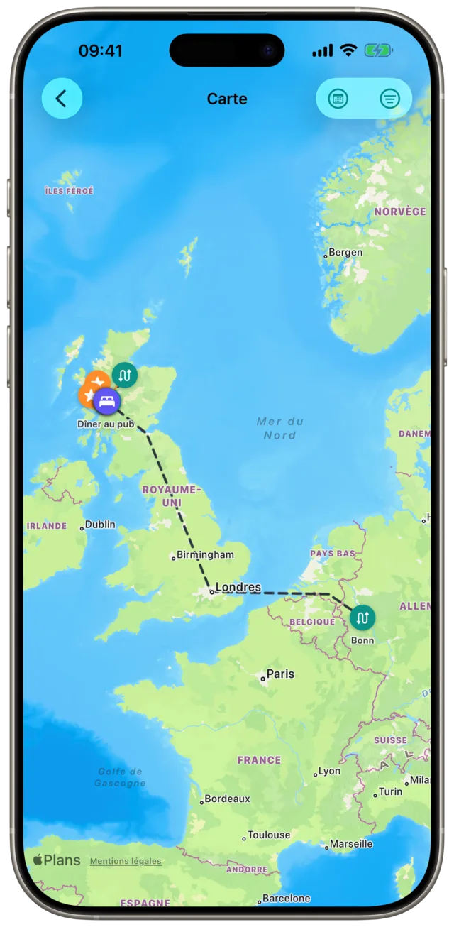 Carte du voyage dans Etappe