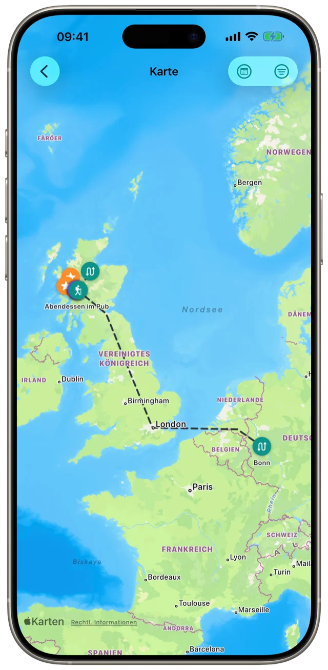 Reise-Karte in Etappe
