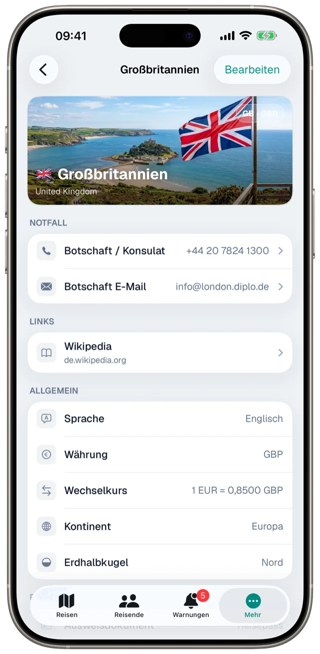 Länder-Infos in Etappe
