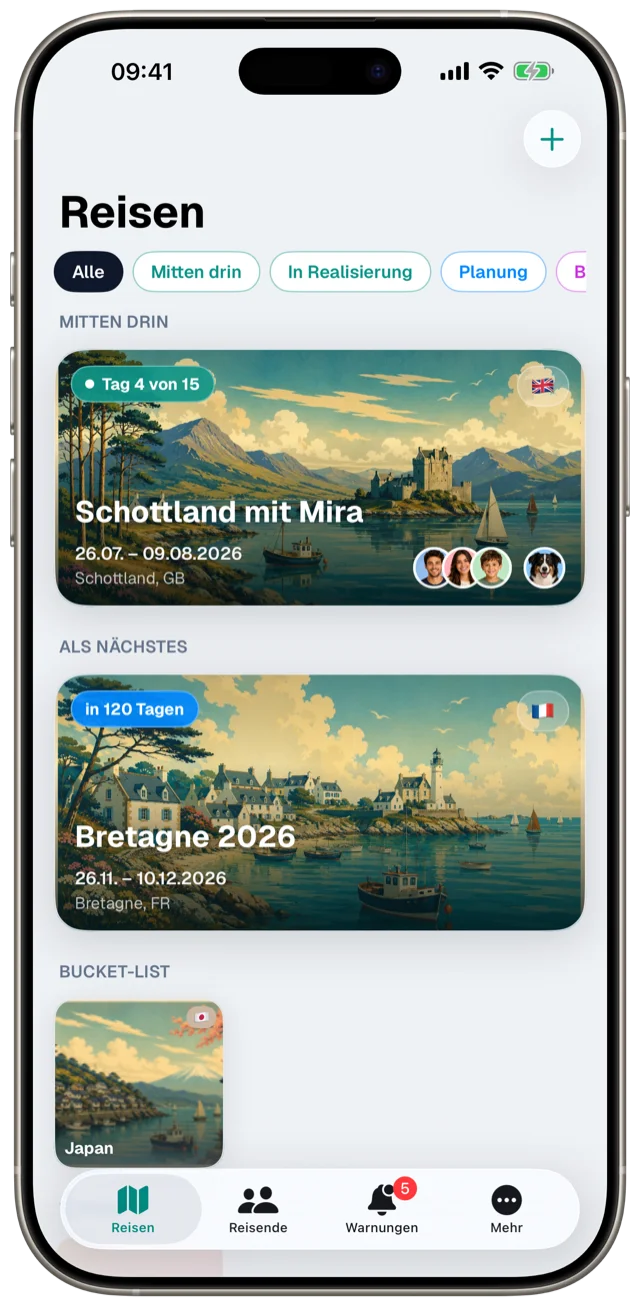 Reise-Übersicht in Etappe