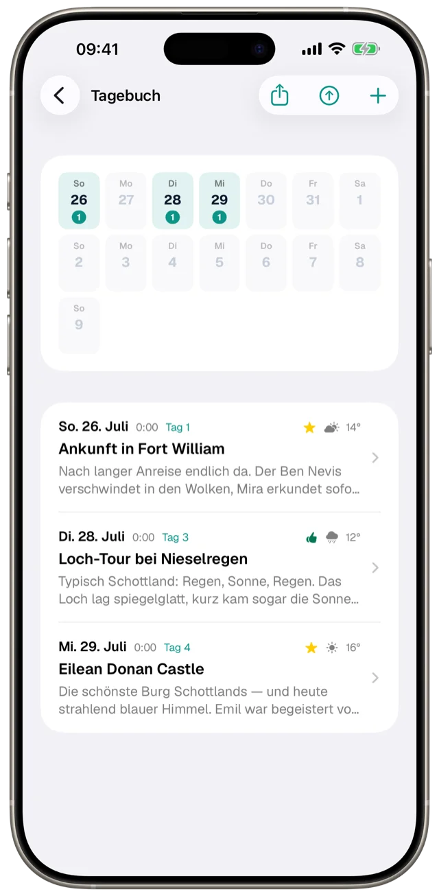 Reisetagebuch in Etappe